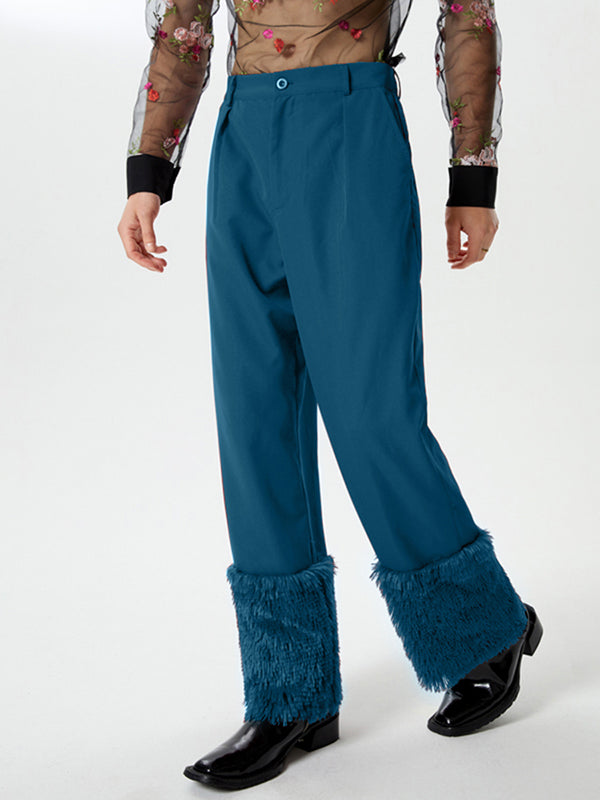 Mens Solid Color Patchwork Straight Pants SKUK49708