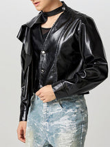 Mens Faux Leather Cropped Long-Sleeve Jacket SKUK82410