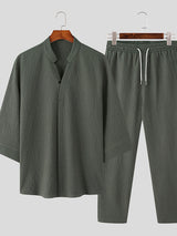 Mens Solid Cotton&Linen Two Pieces Outfits SKUJ91672