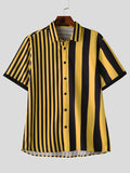 Mens Striped Patchwork Casual Short Sleeve Shirt SKUK59934