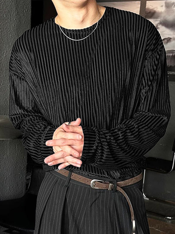 Mens Vertical Stripe Loose Fit Long Sleeve T-Shirt SKUK84390