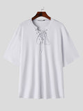 Mens Solid Color Drawstring Short Sleeve T-Shirt SKUK64777