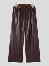 Mens Solid Color Leather Wide-Leg Pant SKUK88078