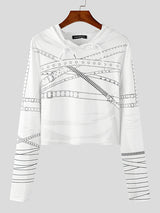 Mens Tie-Up Print Cropped Long-Sleeve T-Shirt SKUK88915