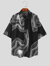 Mens Water Wave Texture Drop Shoulder Shirt SKUK70293