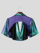 Mens Metallic Texture Patchwork Blazer Crop Top SKUK27778