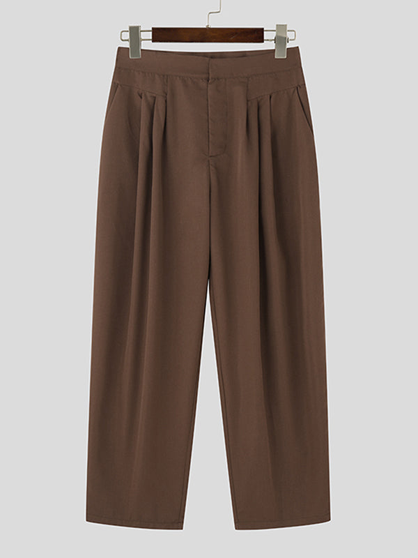 Mens Solid Color Pleated Casual Pants SKUK51168