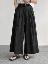 Mens Solid Wide Leg Pants With Belt SKUK21284