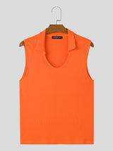 Mens Solid Notched Neck Casual Sleeveless Vest SKUK63611