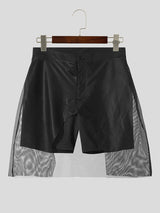 Mens Fashion Solid Color Mesh Patchwork Shorts SKUK56682