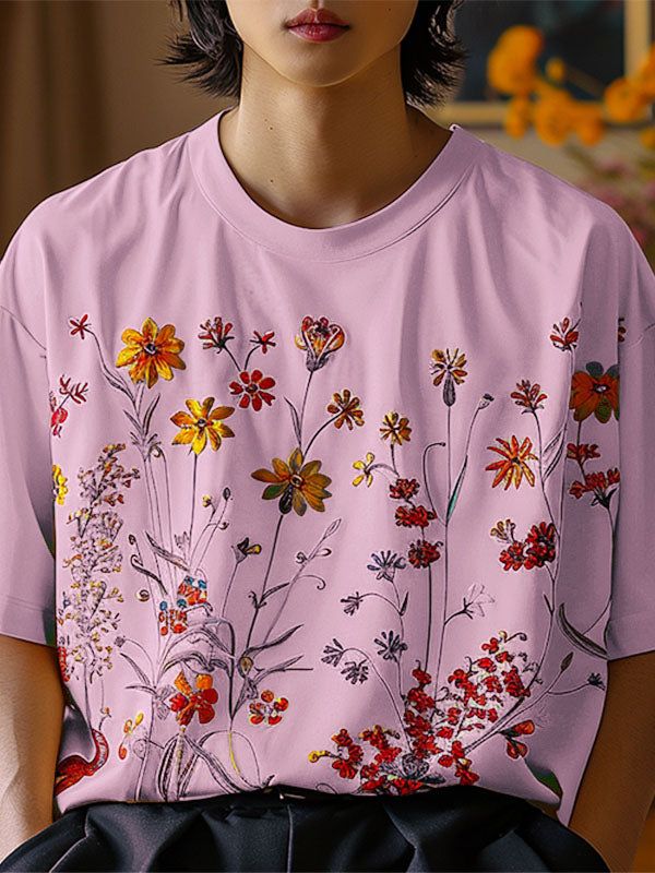 Mens Floral Print Crew Neck T-Shirt SKUK65902