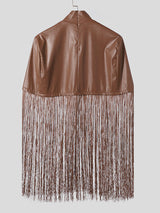 Mens PU Leather Fringe Patchwork Cloak SKUK42831