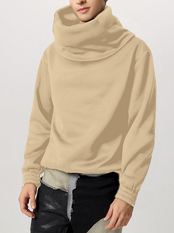 Mens Draped Collar Long-Sleeve Pullover Hoodie SKUK81534