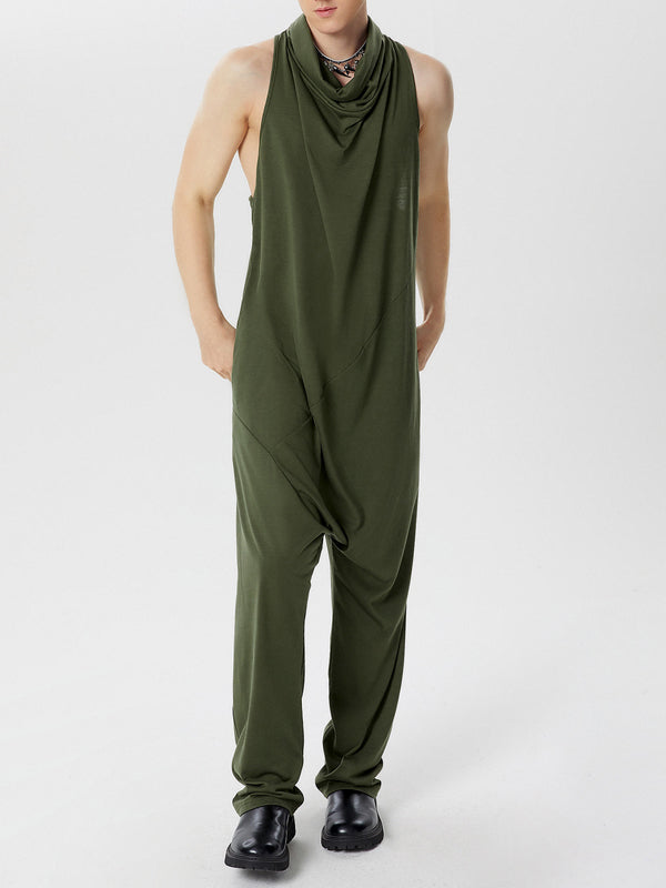 Mens Solid Cowl Neck Sleeveless Jumpsuit SKUK55976