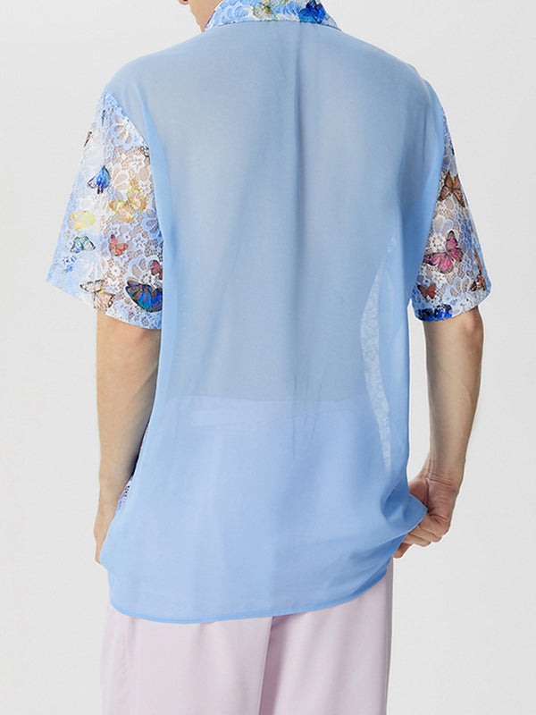 Mens Butterfly Print See Through Casual Shirt SKUK56390