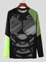 Mens Line Print Color Block Long Sleeve T-Shirt SKUK82211