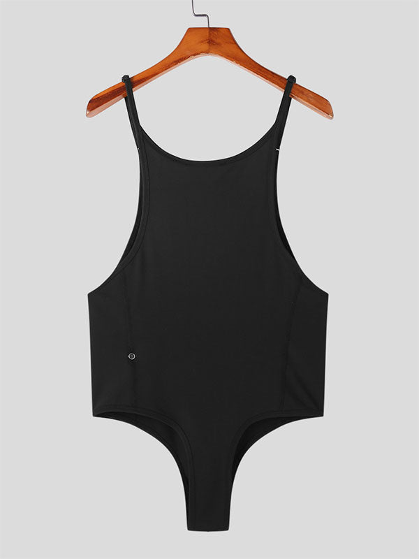 Mens Solid Color Spaghetti Strap Bodysuit SKUK08374