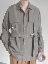 Mens Buckle Strap Decorated Long Sleeve Shirt SKUK91169