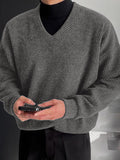Mens Solid V-Neck Long Sleeve Knit Sweater SKUK35408