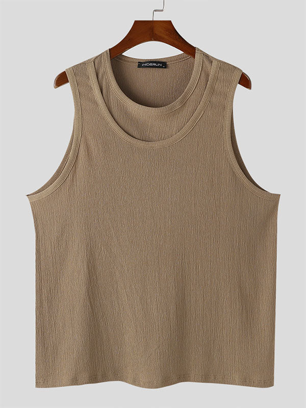 Mens Solid Color Layered Look Sleeveless Tank SKUK68787