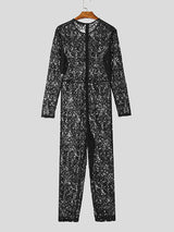 Mens Lace Mesh Sheer Long-Sleeve Jumpsuit SKUK90702