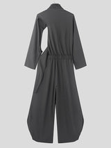 Mens Solid Color Ruched Long Sleeve Jumpsuit SKUK82384