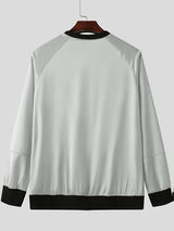 Mens Smooth Satin V-Neck Long-Sleeve T-Shirt SKUK89188