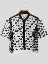 Mens Sexy 3D Butterfly Pattern Short Sleeve Crop Shirt SKUK61524