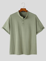 Mens Solid Cotton Short Sleeve Henley Shirt SKUK16329