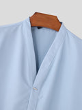 Mens Solid Curved Hem Casual Short Sleeve Shirt SKUK61383