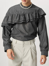 Mens Ruffle Patchwork Striped Long-Sleeve Shirt SKUK81212