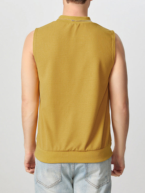 Mens Solid Crew Neck Knit Sleeveless Vest SKUK49437