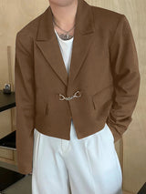 Mens Metal Button Design Cropped Long-Sleeve Blazer SKUK78599