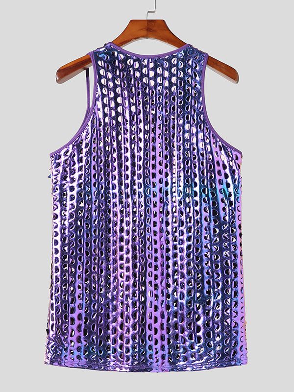 Mens Metallic Cutout Hollow Design Sleeveless Vest SKUK13140