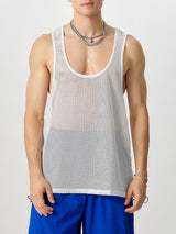 Mens Sheer U-Neck Plaid Sleeveless Tank SKUK65475