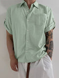 Mens Lapel Collar Short Sleeve Casual Shirt SKUK63632