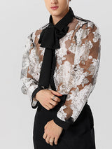 Mens Floral Jacquard Lace Tie Neck Shirt SKUK21525