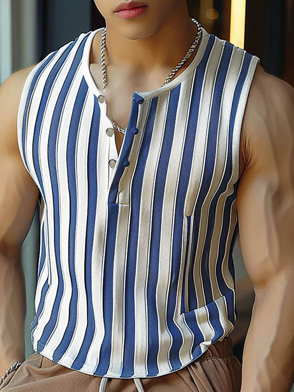 Mens Fashion V-Neck Striped Sleeveless Tank SKUK70054