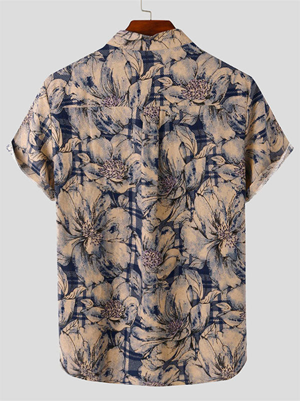 Mens Floral Cotton Linen Shirts SKUF47184