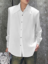 Mens Solid Color Shoulder Pad Long Sleeve Shirt SKUK81547