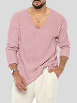 Mens Solid V-Neck Rib-Knit Casual T-Shirt SKUK22852