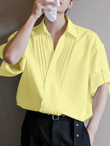 Mens Asymmetrical Pleated Short Sleeve Shirt SKUK71617