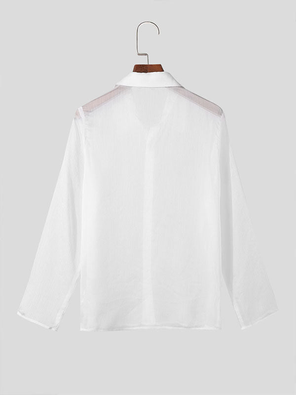 Mens Chiffon Pleated Sheer Long Sleeve Shirt SKUK64523