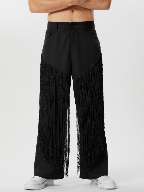 Mens Solid Irregular Fringe Patchwork Pants SKUK58908