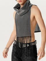 Mens Glitter Fringe Patchwork High Neck Vest SKUK48098