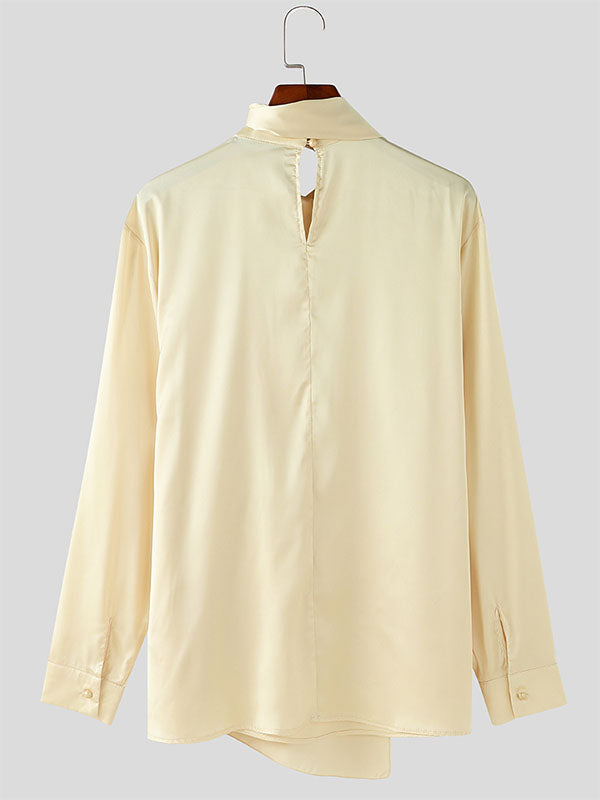 Mens Satin Pleated Long-Sleeve Shirt SKUK87966