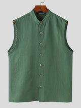 Mens Solid Color Stand Collar Sleeveless Shirt SKUK68824