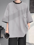 Mens Solid Color Patchwork 3/4 Sleeve T-Shirt SKUK65116