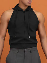 Mens Zipper Slim-Fit Hooded Sleeveless Tank SKUK90465