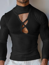 Mens Cut-Out Cross Design Long-Sleeve T-Shirt SKUK80281